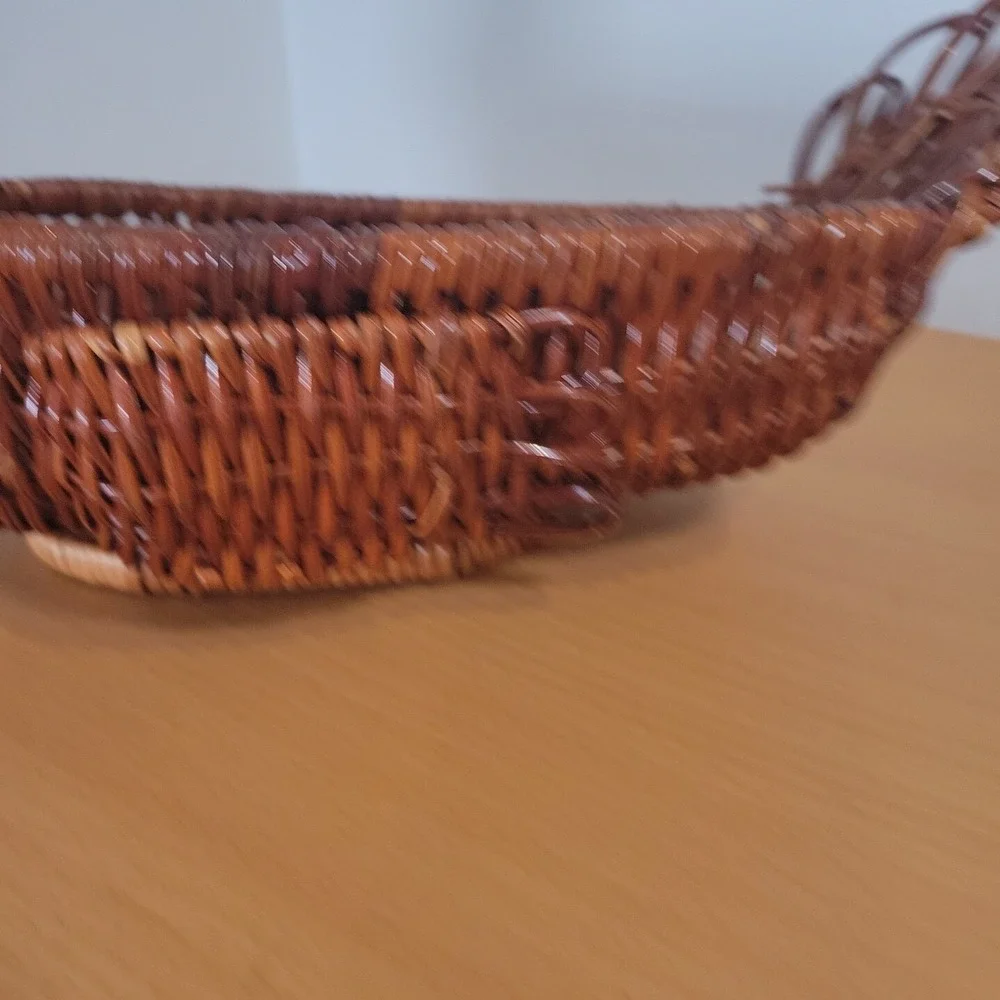 Vintage Brown Turkey Wicker Rattan Basket Thanksgiving Fall Table Decoration
